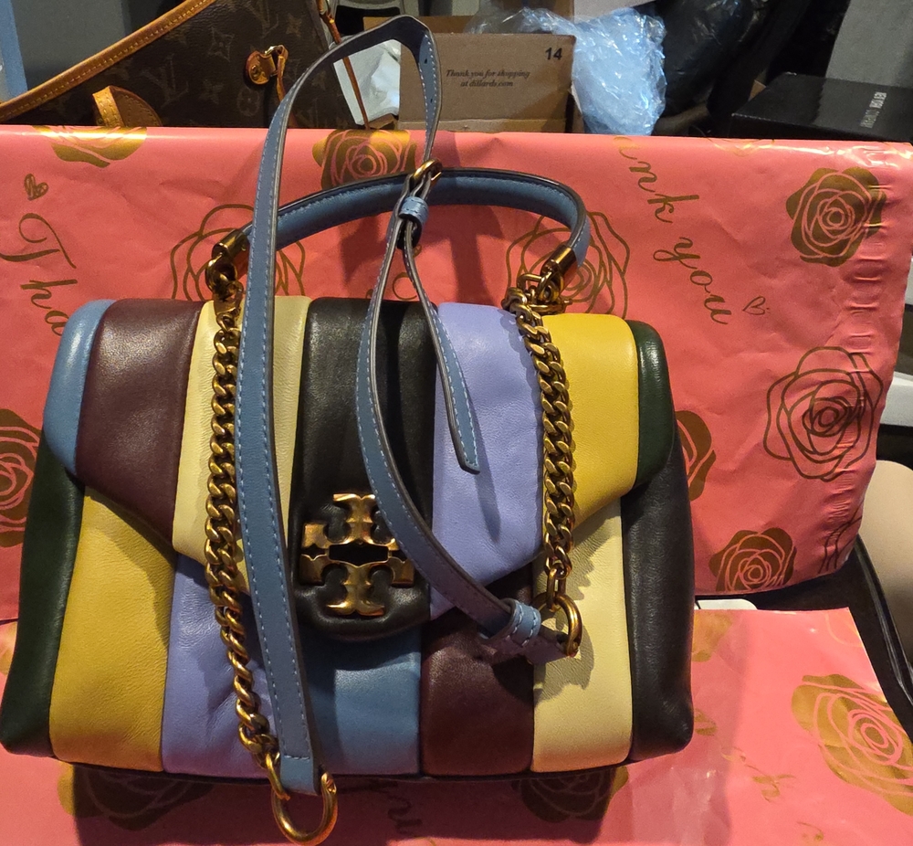 Tory Burch Multicolor Striped Leather Shoulder Bag with Gold Hardware